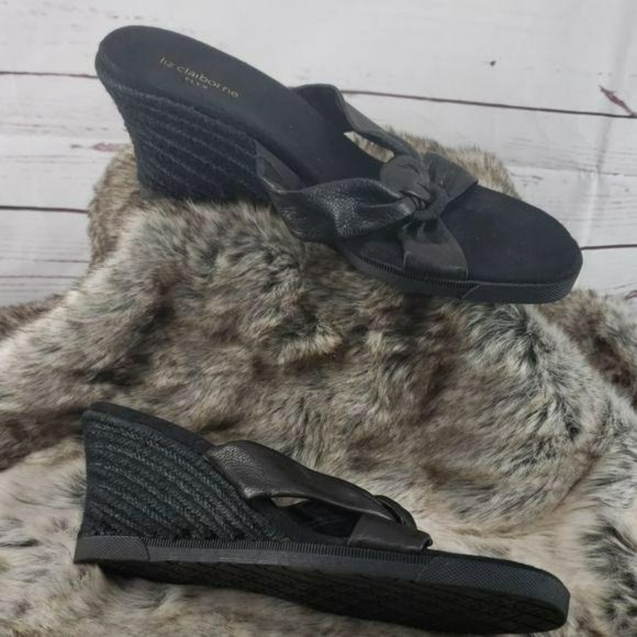 Liz Claiborne sz 10 Gabriell Black Wedge Sandals - Picture 4 of 8